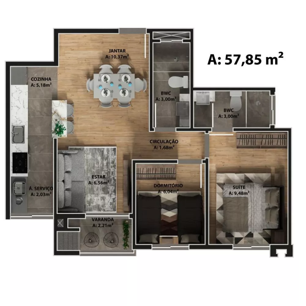 Apartamento à venda com 2 quartos, 57m² - Foto 2