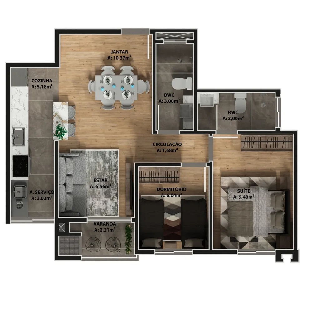 Apartamento, 2 quartos, 58 m² - Foto 2