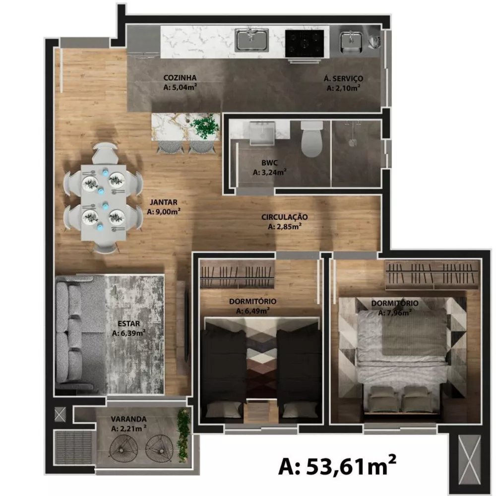 Apartamento à venda com 2 quartos, 53m² - Foto 3