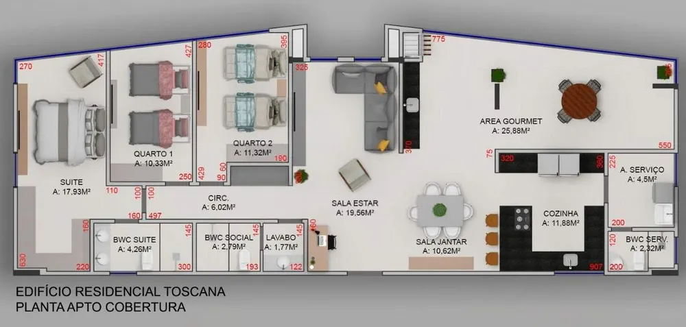 Cobertura, 3 quartos, 129 m² - Foto 2