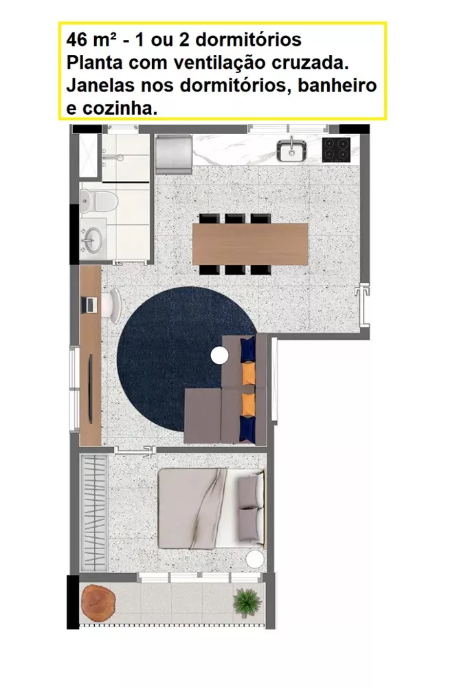 Apartamento, 2 quartos, 46 m² - Foto 1