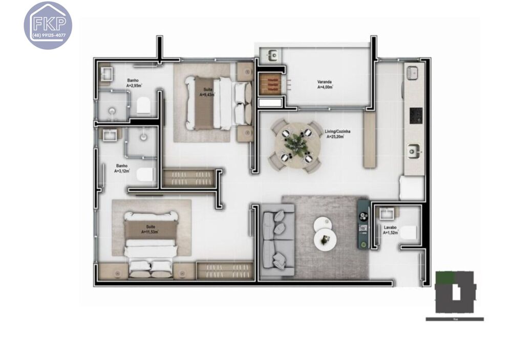 Apartamento à venda com 2 quartos, 67m² - Foto 3