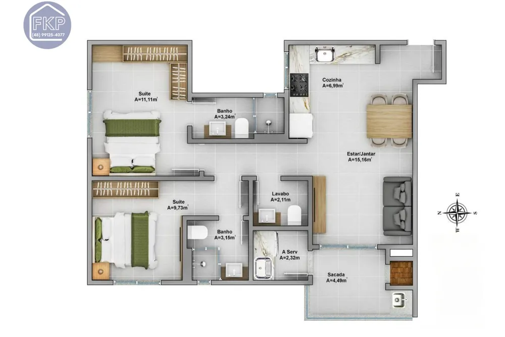 Apartamento, 2 quartos, 68 m² - Foto 2