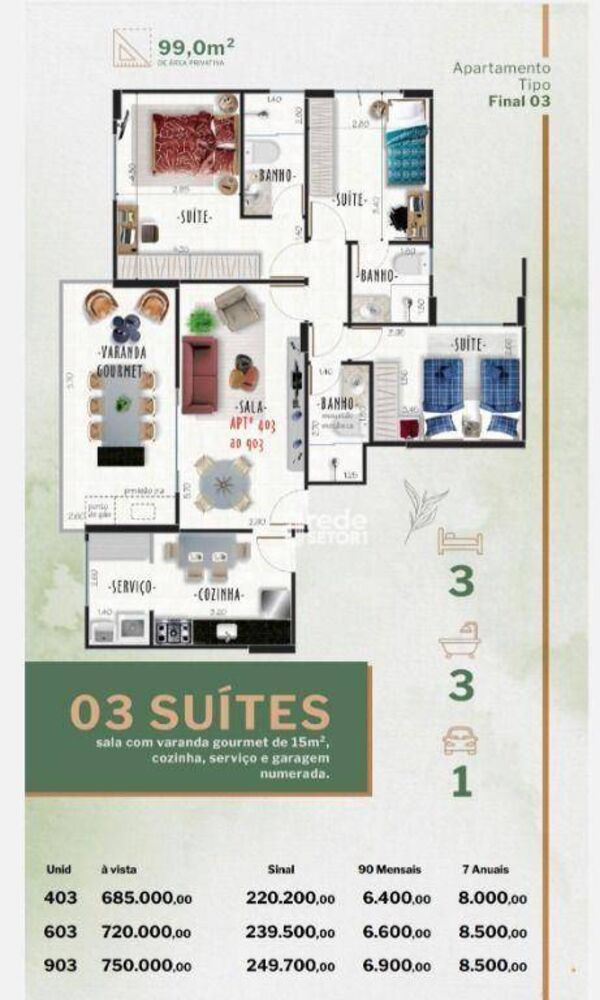 Apartamento, 3 quartos, 99 m² - Foto 3