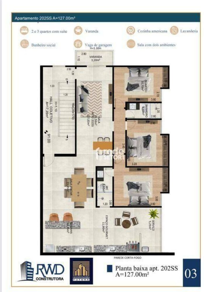 Apartamento, 3 quartos, 127 m² - Foto 2