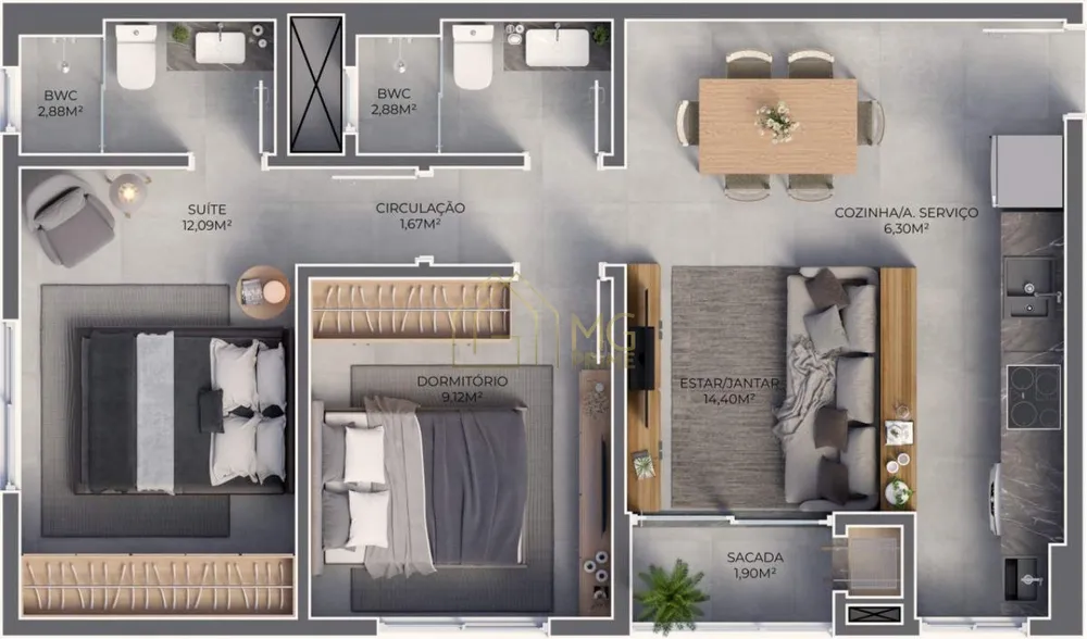 Apartamento, 2 quartos, 59 m² - Foto 2