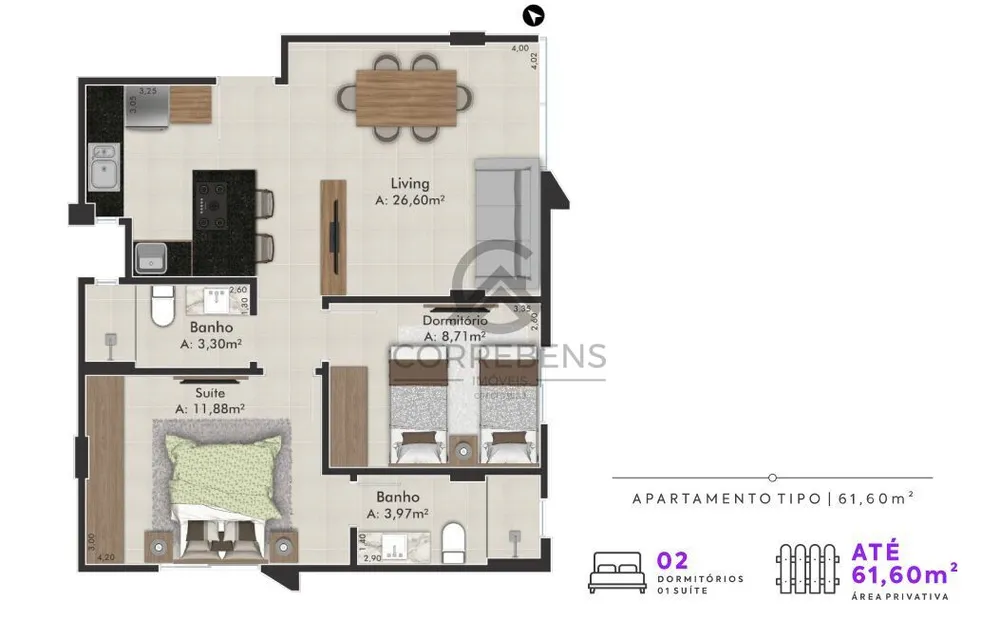 Apartamento, 2 quartos, 61 m² - Foto 4