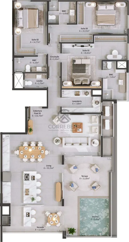 Cobertura, 3 quartos, 216 m² - Foto 11