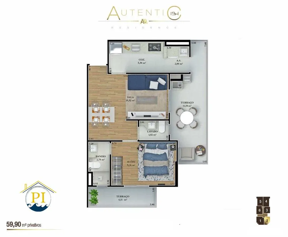 Apartamento, 1 quarto, 59 m² - Foto 1