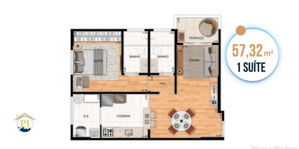 Apartamento, 1 quarto, 57 m² - Foto 3