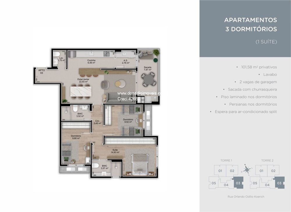 Apartamento à venda com 3 quartos, 101m² - Foto 1