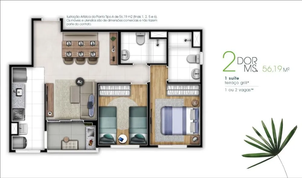 Apartamento, 2 quartos, 56 m² - Foto 1