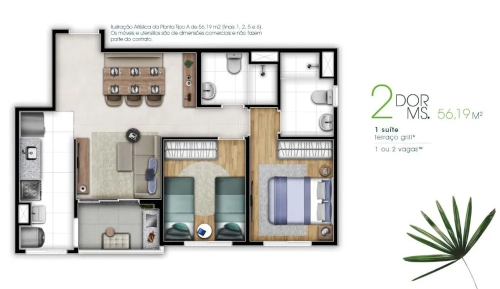 Apartamento, 2 quartos, 56 m² - Foto 1