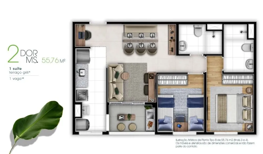 Apartamento, 2 quartos, 55 m² - Foto 2