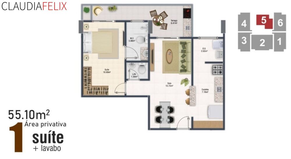 Apartamento, 1 quarto, 55 m² - Foto 1