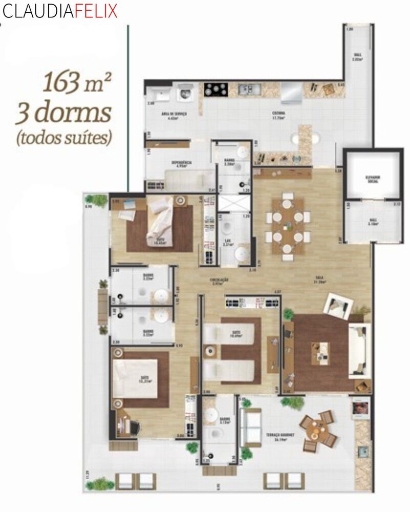 Apartamento para alugar com 3 quartos, 163m² - Foto 1