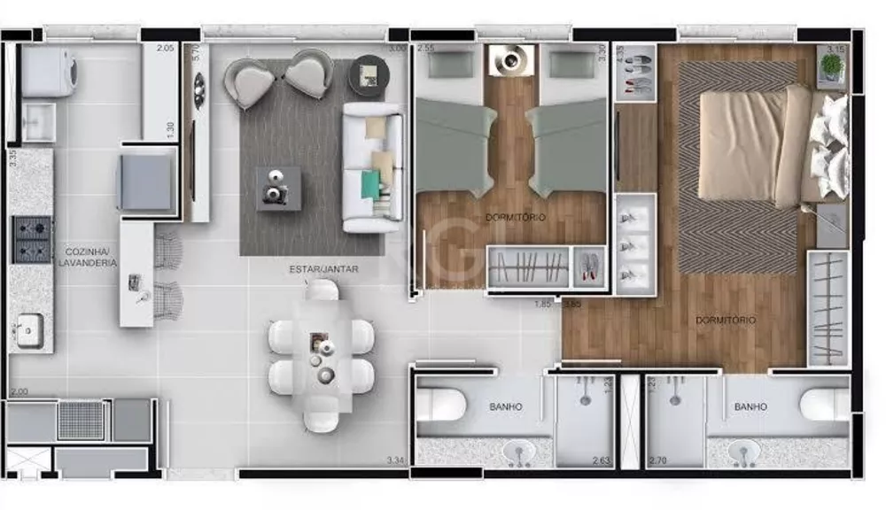 Apartamento à venda com 2 quartos, 59m² - Foto 3