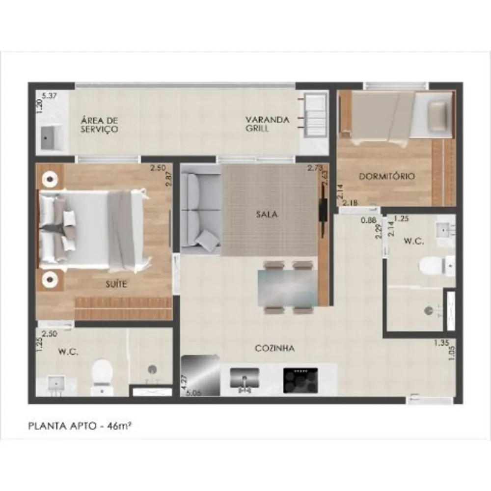 Apartamento, 2 quartos, 48 m² - Foto 1