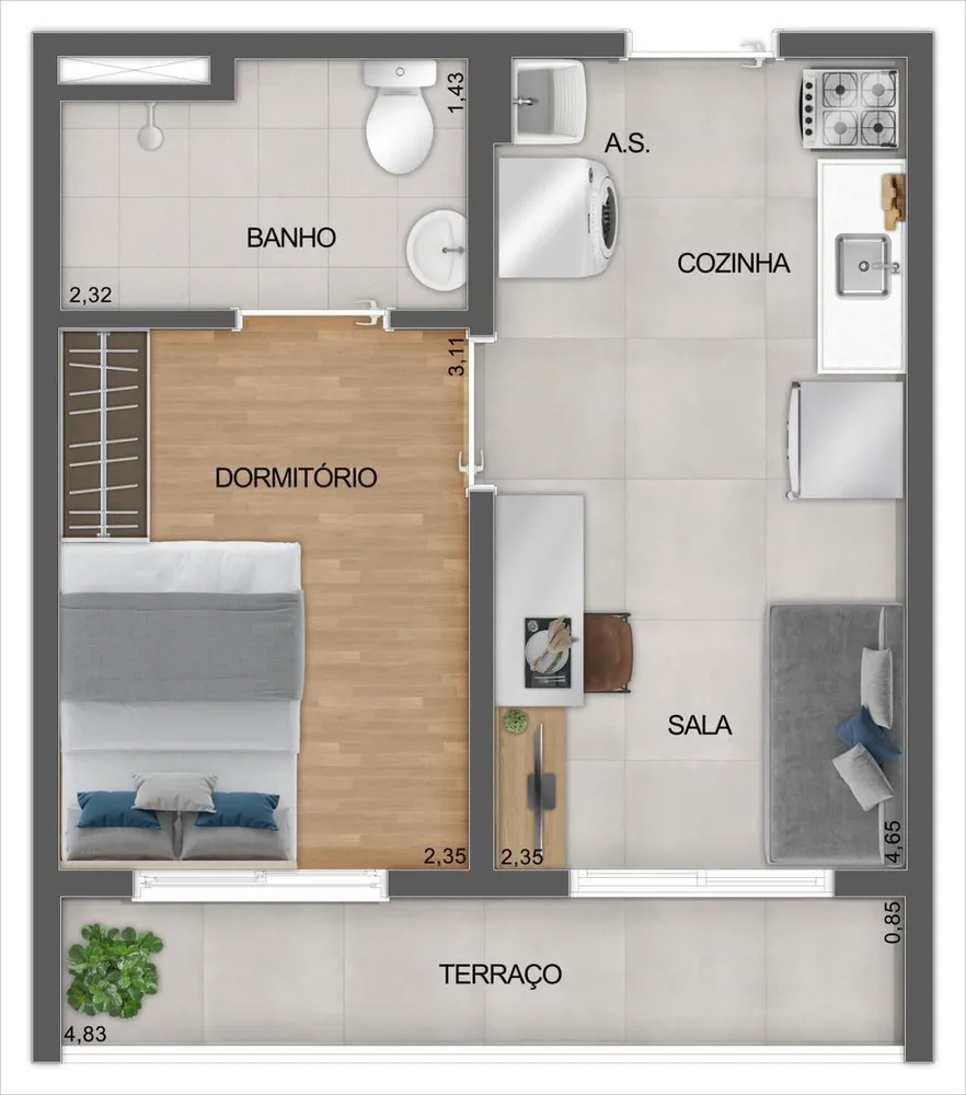 Apartamento, 1 quarto, 27 m² - Foto 3