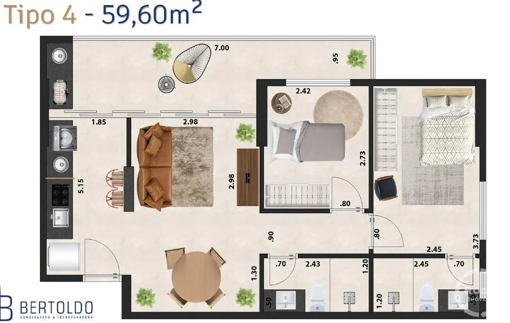 Apartamento, 2 quartos, 59 m² - Foto 1