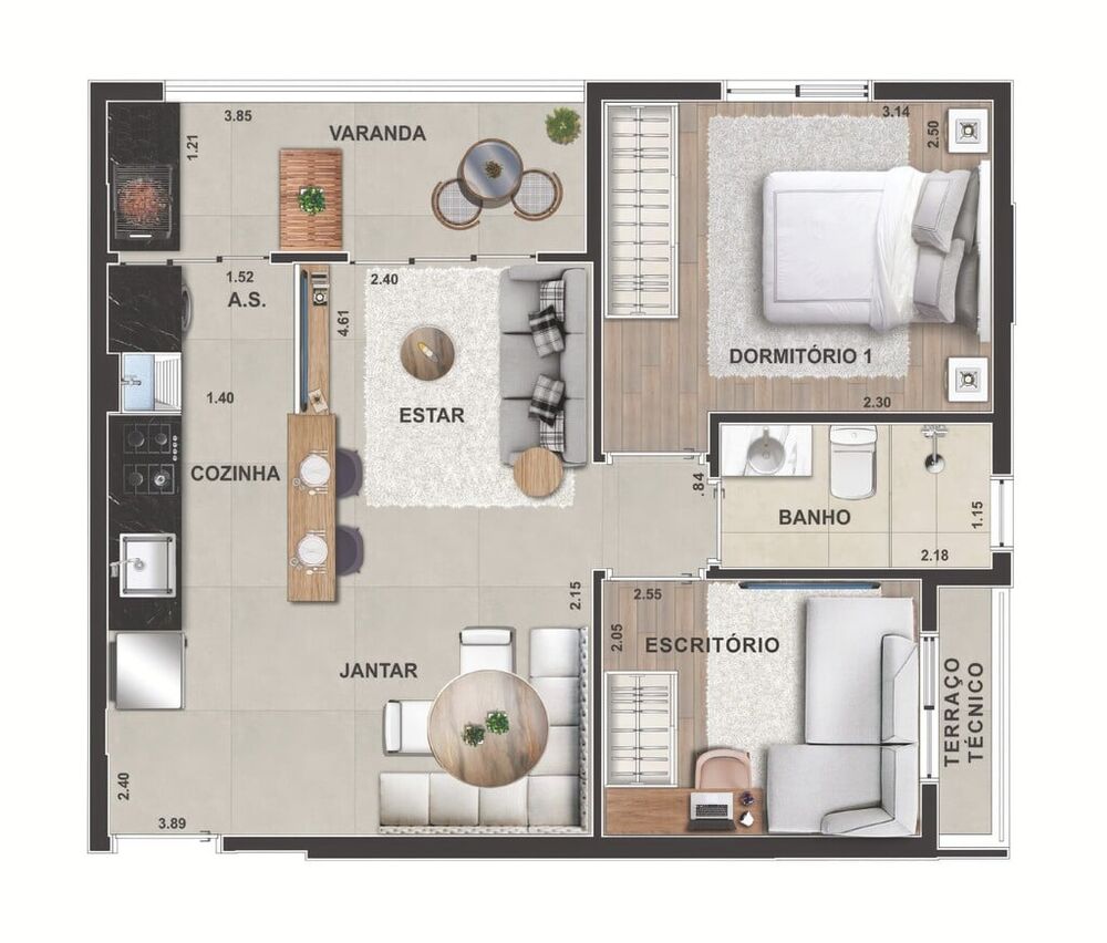Apartamento, 2 quartos, 45 m² - Foto 3