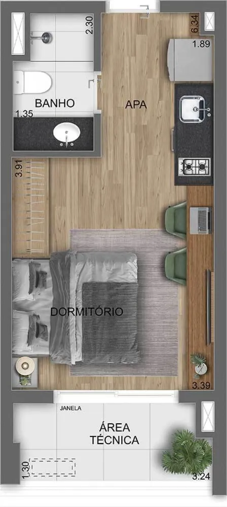 Apartamento, 1 quarto, 56 m² - Foto 12