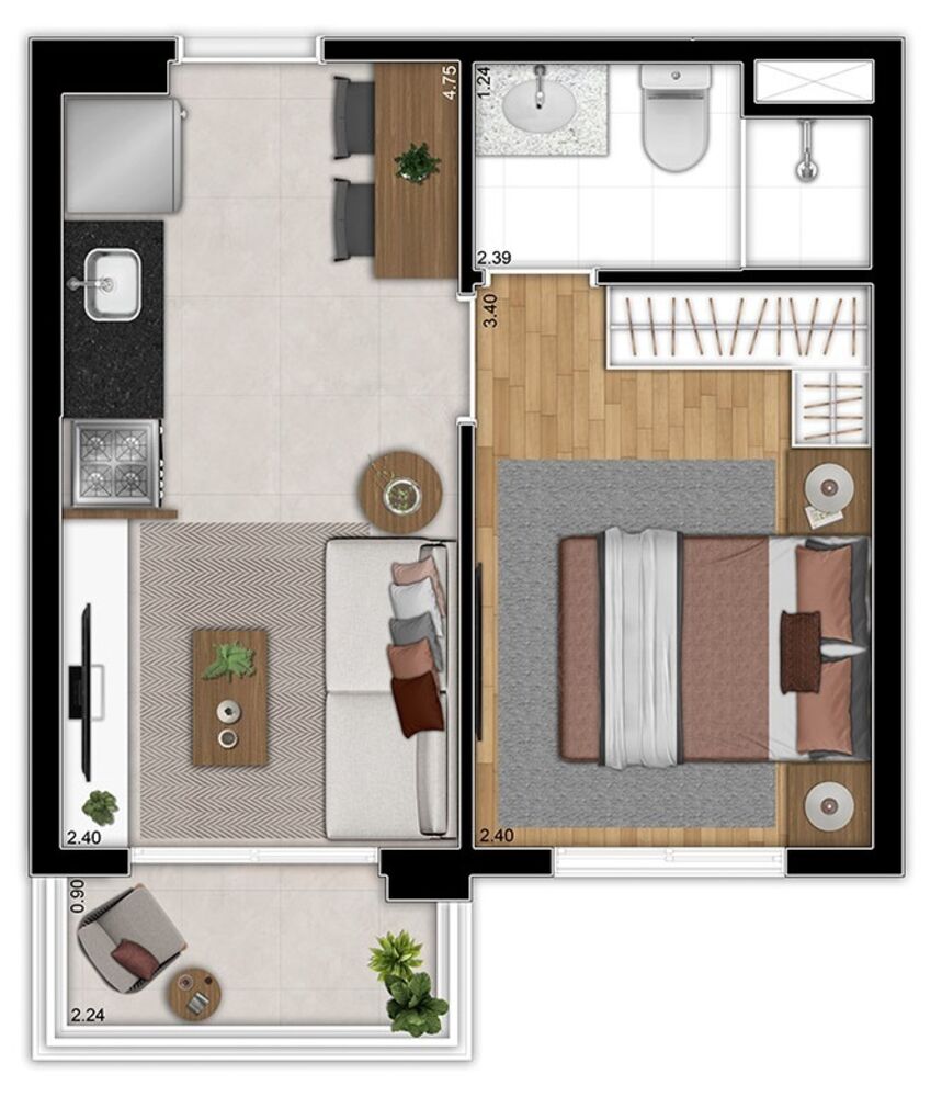 Apartamento, 1 quarto, 34 m² - Foto 3