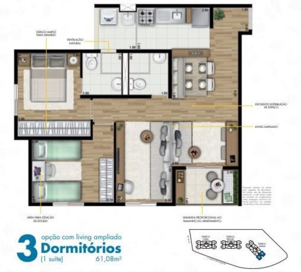 Apartamento, 2 quartos, 45 m² - Foto 2