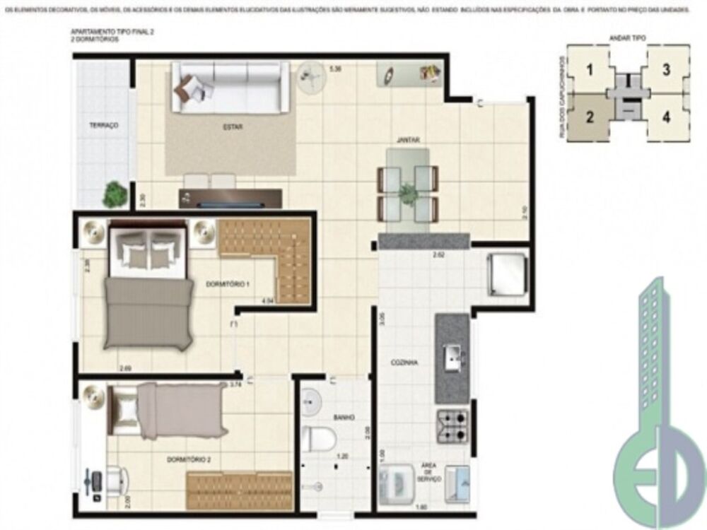 Apartamento, 2 quartos, 53 m² - Foto 1