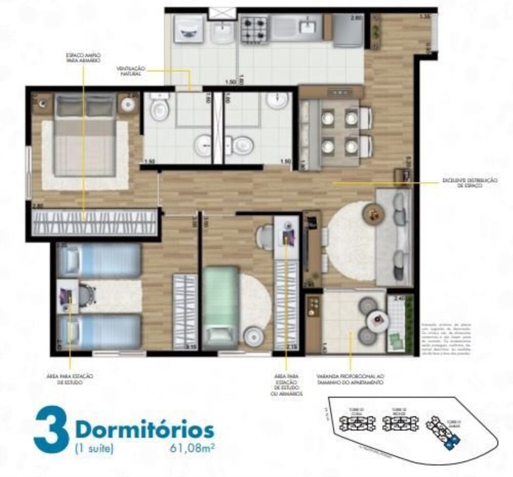 Apartamento, 3 quartos, 61 m² - Foto 4