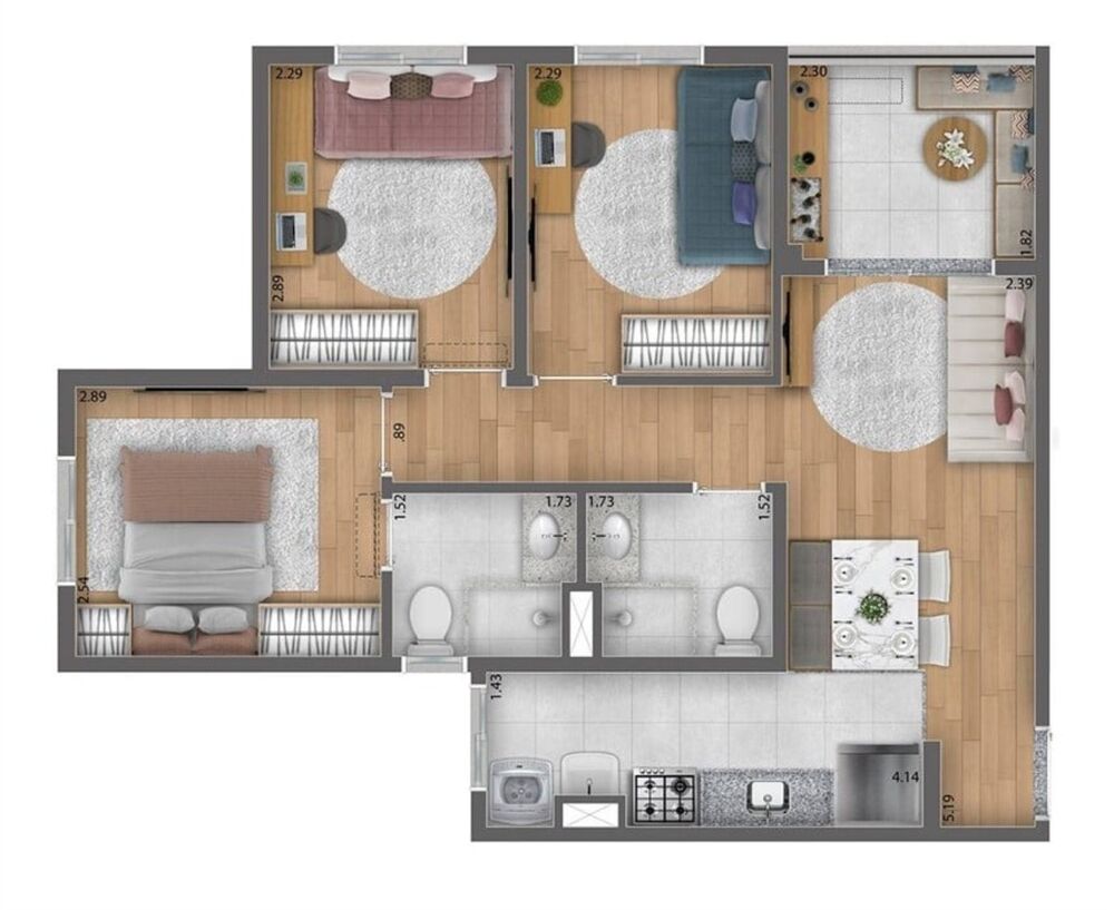 Apartamento, 3 quartos, 57 m² - Foto 1