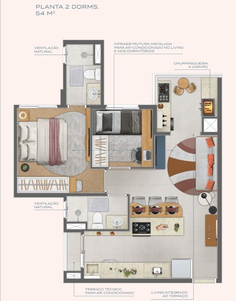 Apartamento, 2 quartos, 54 m² - Foto 2
