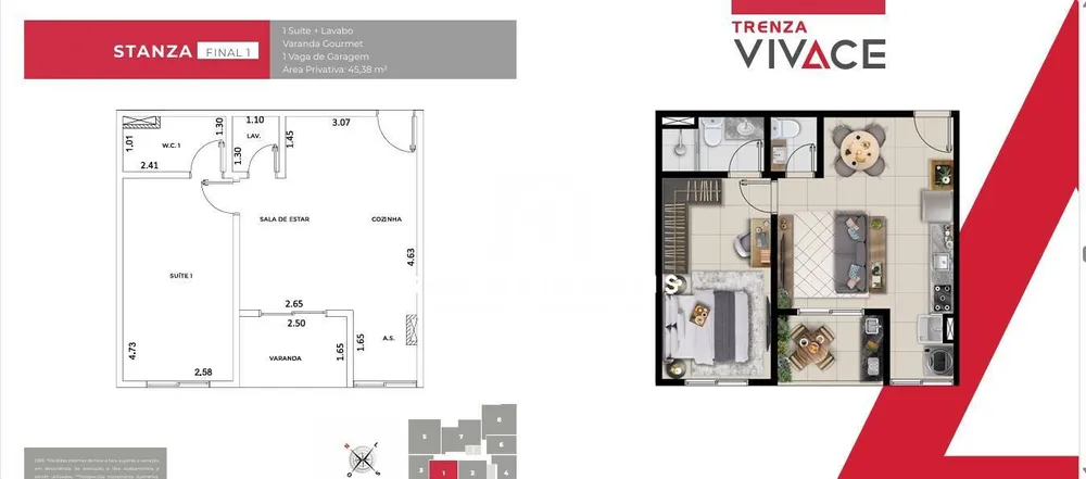 Apartamento, 1 quarto, 43 m² - Foto 3