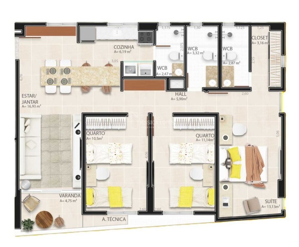 Apartamento, 3 quartos, 91 m² - Foto 1