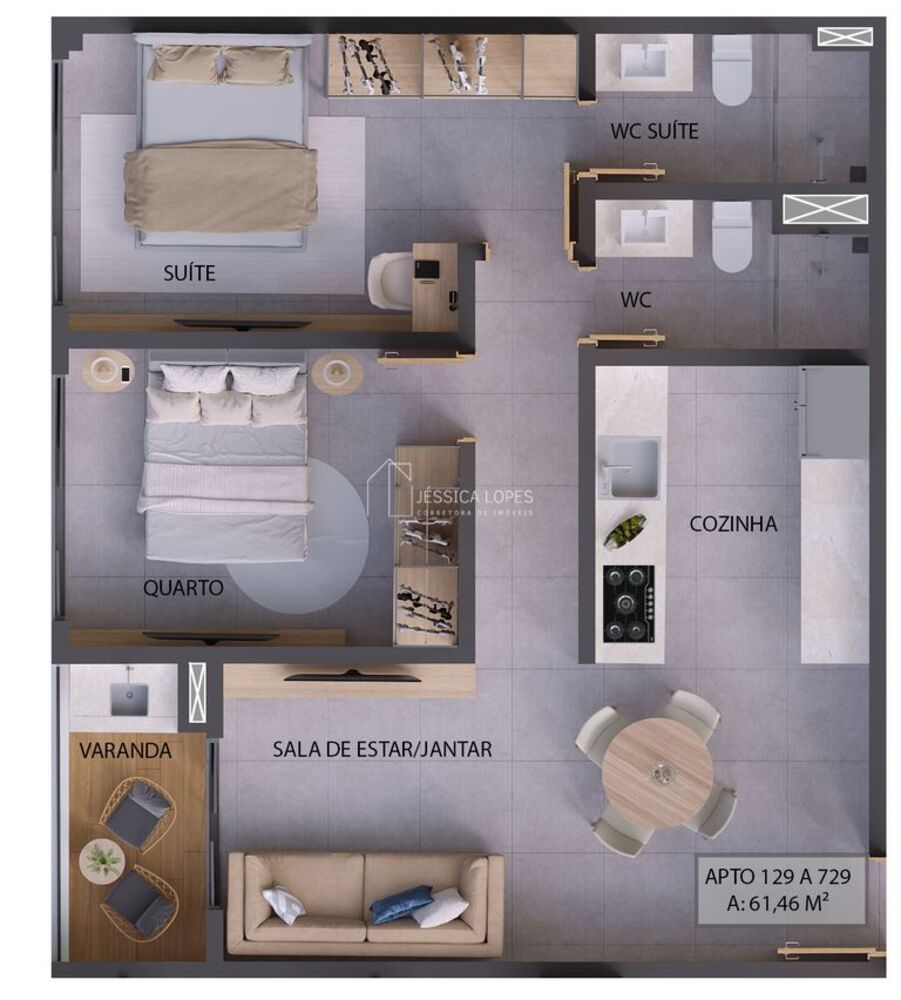 Apartamento, 2 quartos, 61 m² - Foto 2