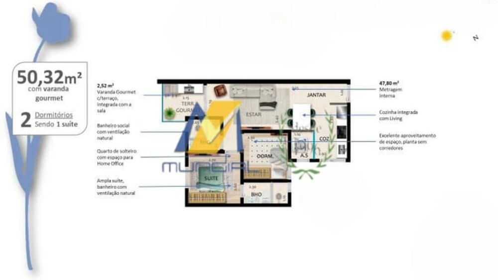 Apartamento, 2 quartos, 50 m² - Foto 2