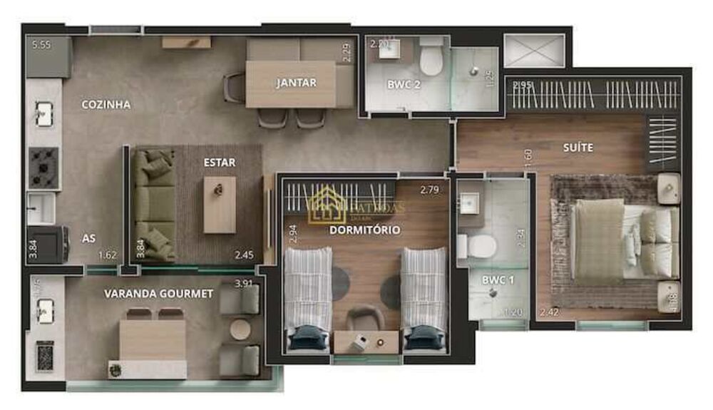 Apartamento, 2 quartos, 61 m² - Foto 2