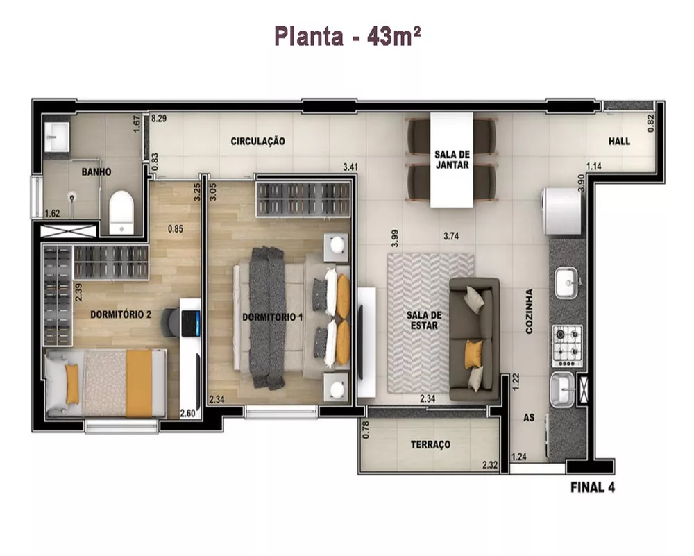 Apartamento à venda com 2 quartos, 43m² - Foto 3