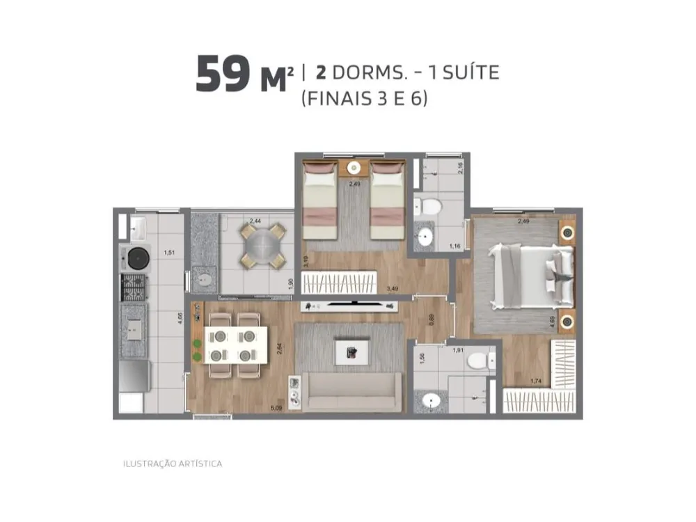 Apartamento, 2 quartos, 59 m² - Foto 3