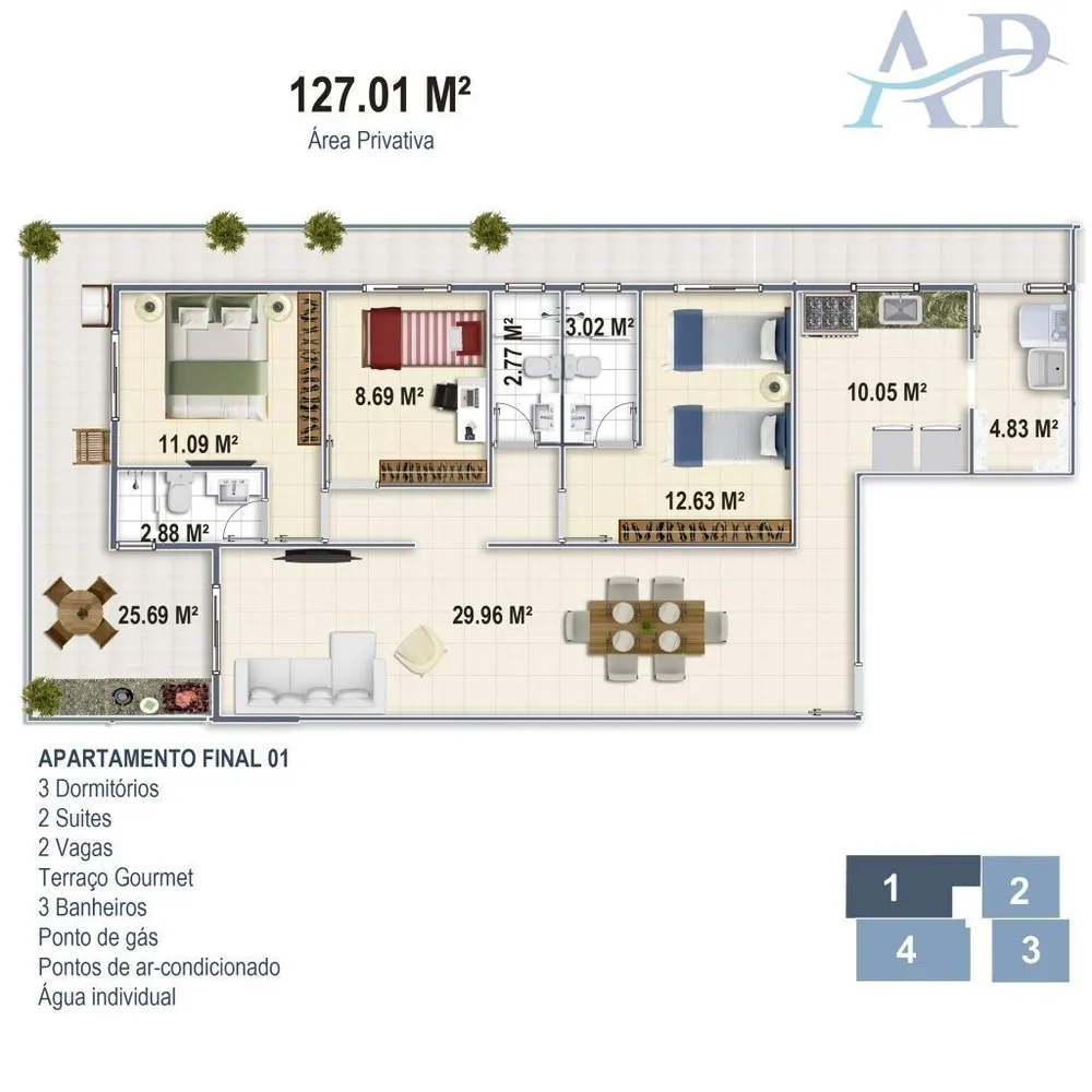 Apartamento, 3 quartos, 127 m² - Foto 2