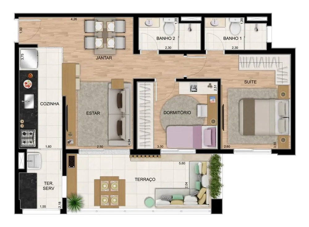 Apartamento, 2 quartos, 70 m² - Foto 2