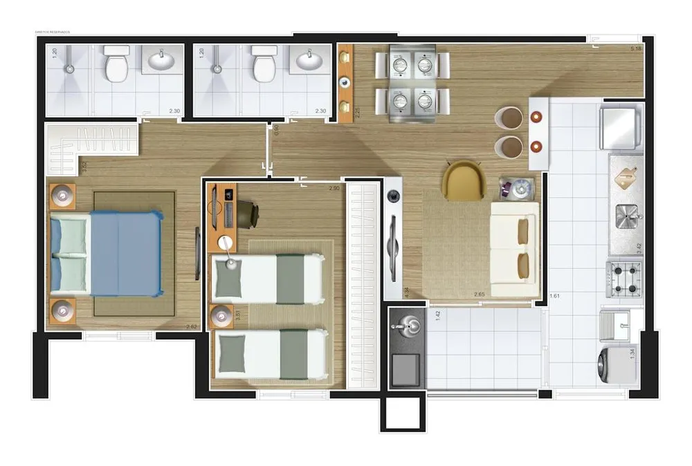 Apartamento, 2 quartos, 61 m² - Foto 3