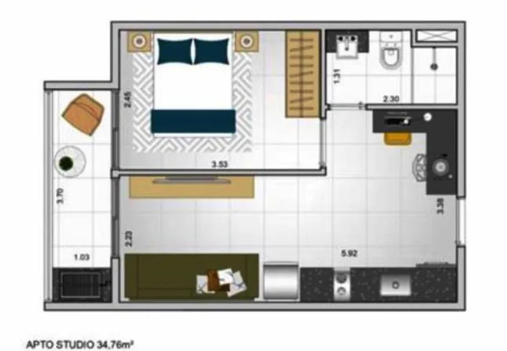 Kitnet-Studio, 36 m² - Foto 2