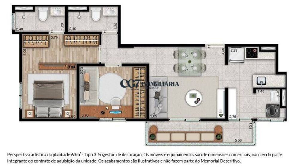 Cobertura, 2 quartos, 63 m² - Foto 1