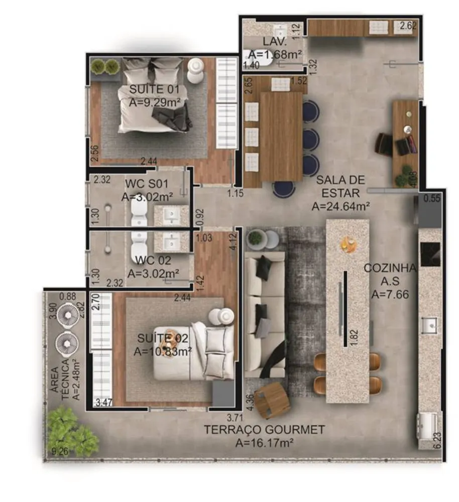 Apartamento, 2 quartos, 88 m² - Foto 3