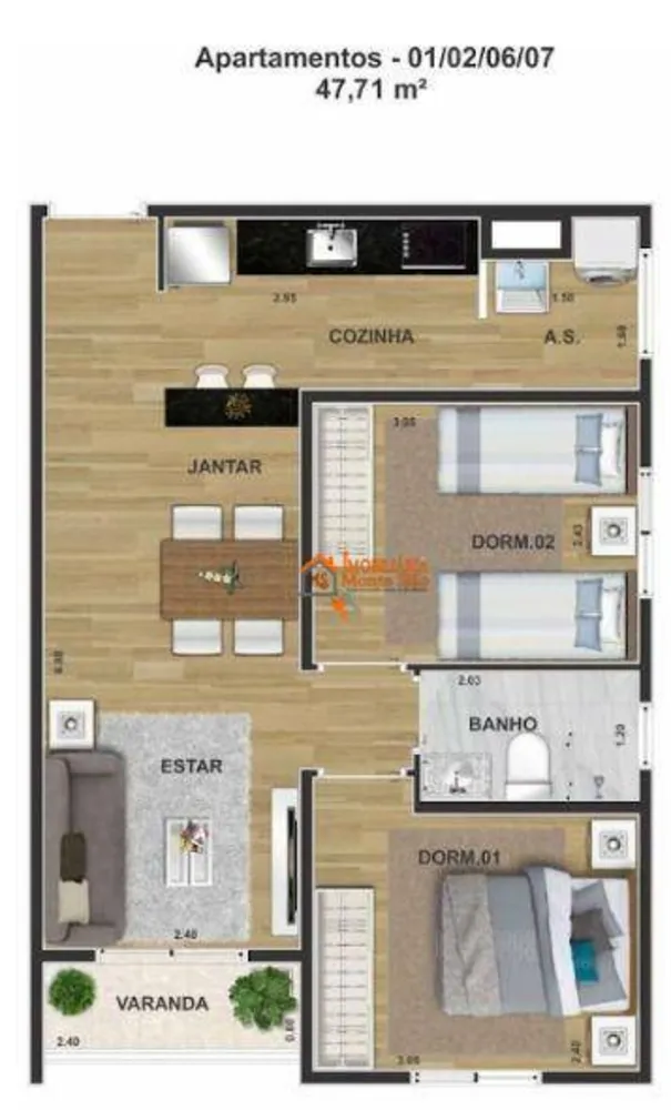 Apartamento, 2 quartos, 46 m² - Foto 2