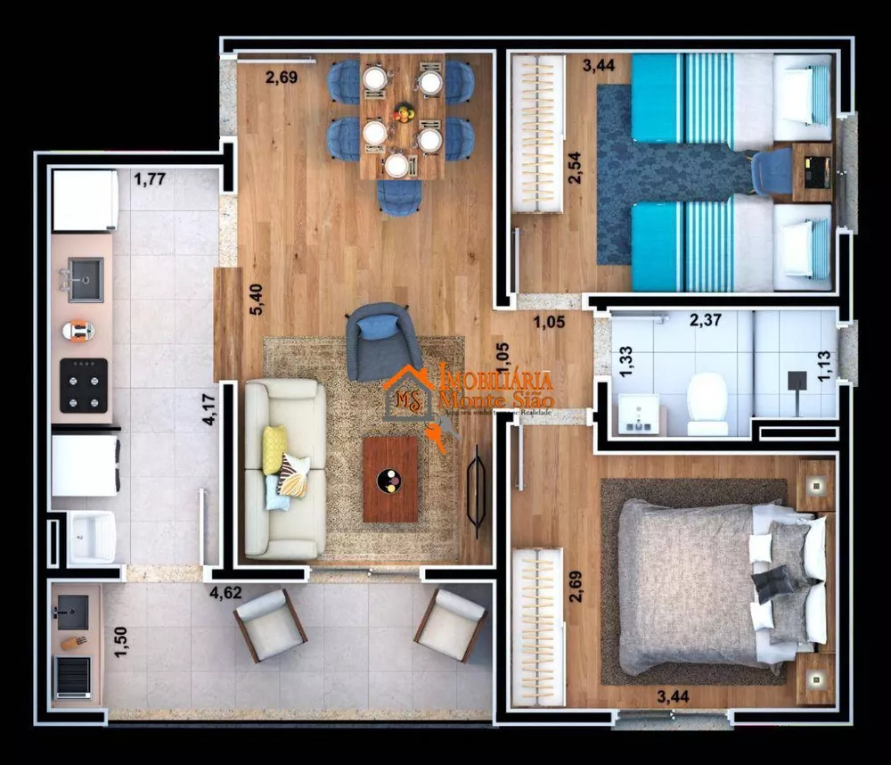 Apartamento à venda com 2 quartos, 58m² - Foto 3