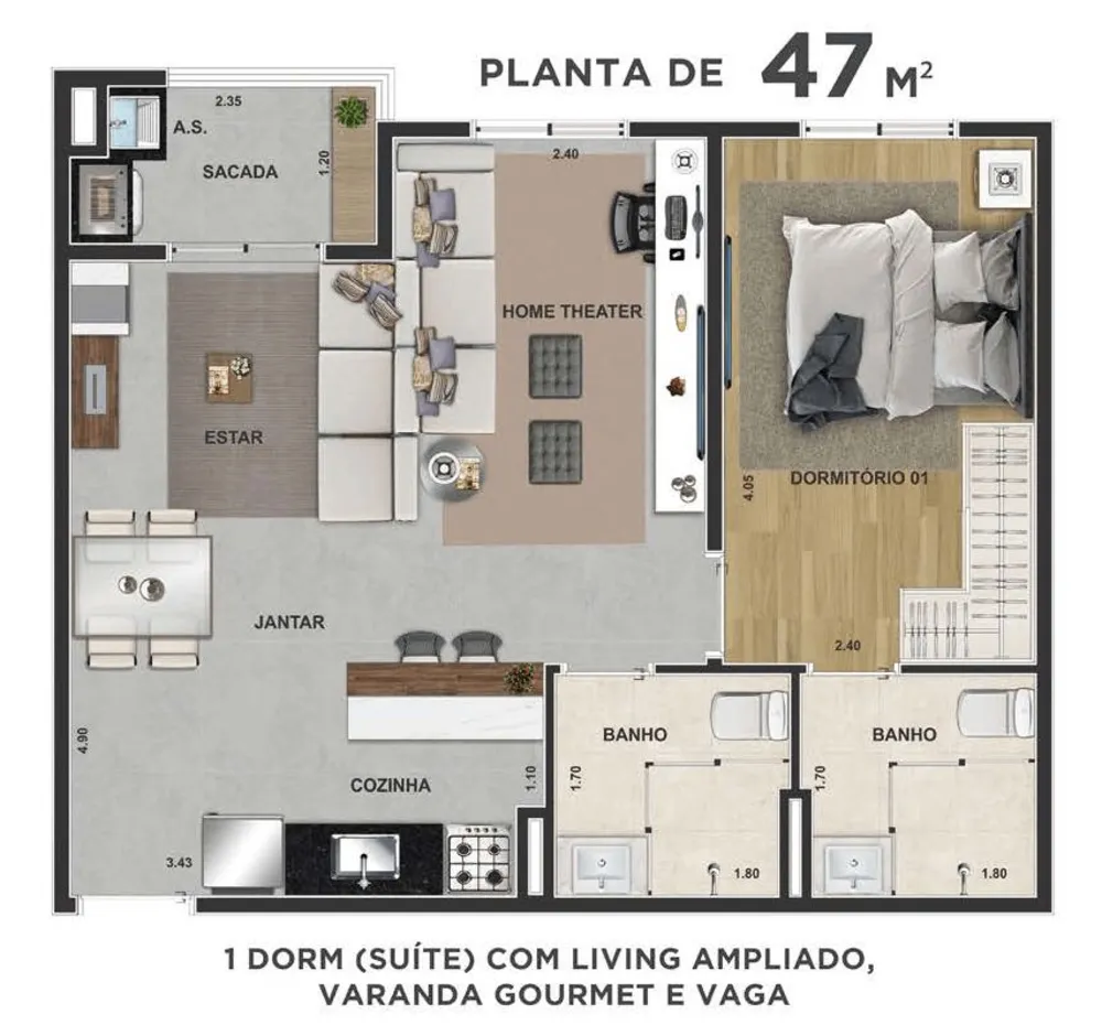 Apartamento, 2 quartos, 47 m² - Foto 8