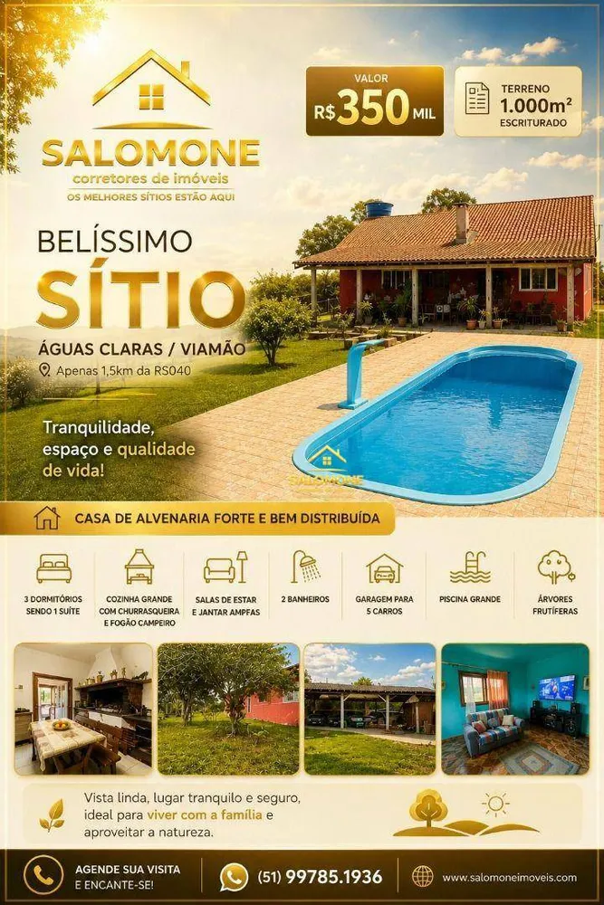 Chácara, 3 quartos, 1000 m² - Foto 1