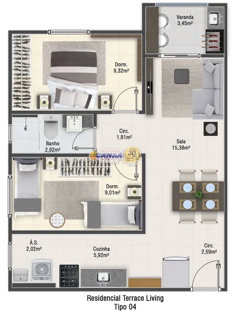 Apartamento, 2 quartos, 55 m² - Foto 1